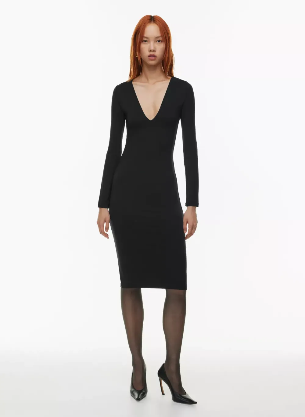 contour v-neck longsleeve dress