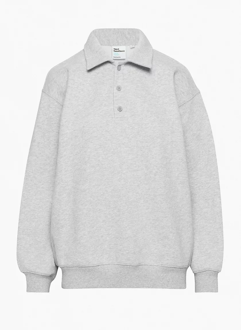 cozy fleece boyfriend polo sweatshirt