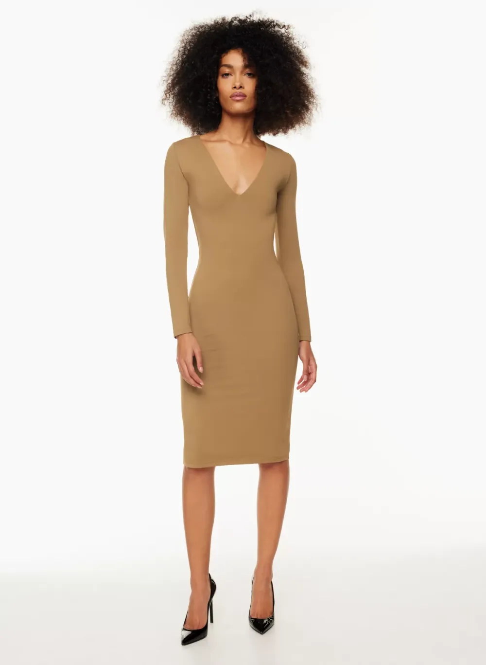 contour v-neck longsleeve dress