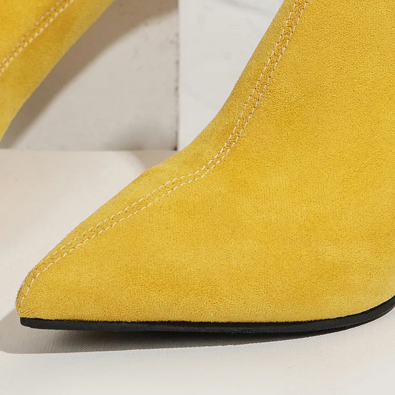 Patchwork Faux Suede Zipper Pointy Toe Stiletto Heel Boots