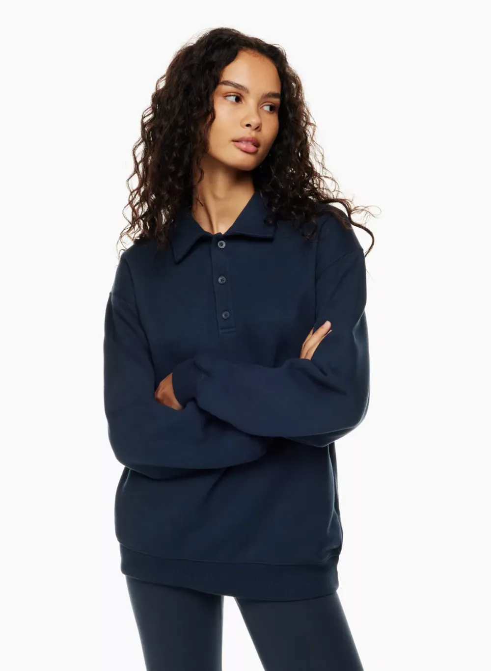 cozy fleece boyfriend polo sweatshirt