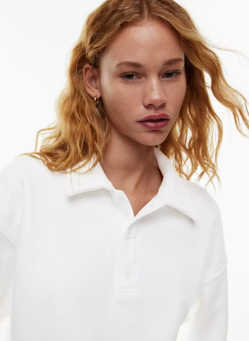 cozy fleece boyfriend polo sweatshirt