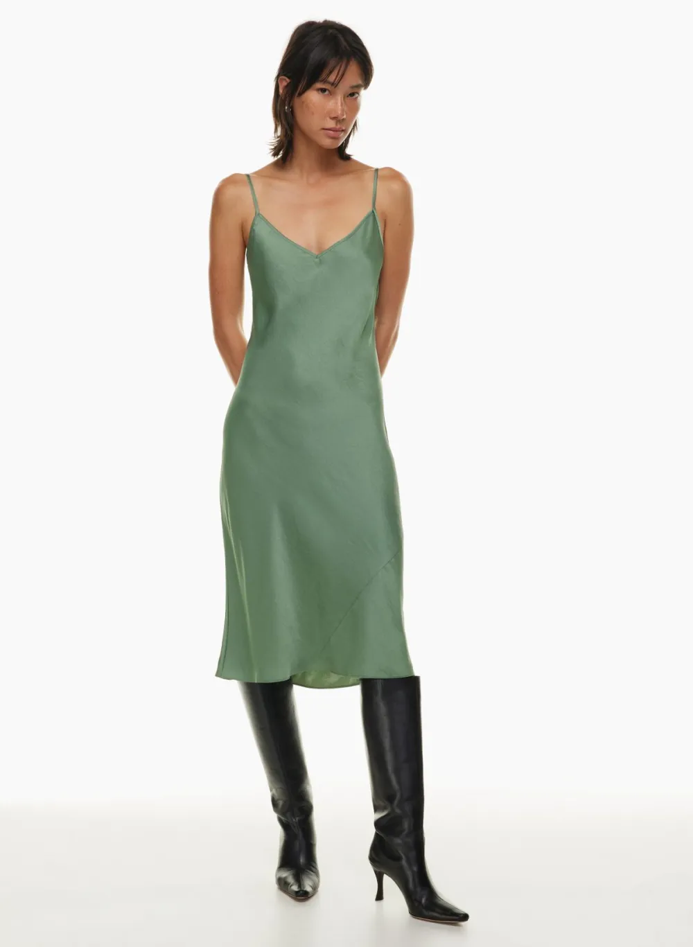 only slip satin midi dress