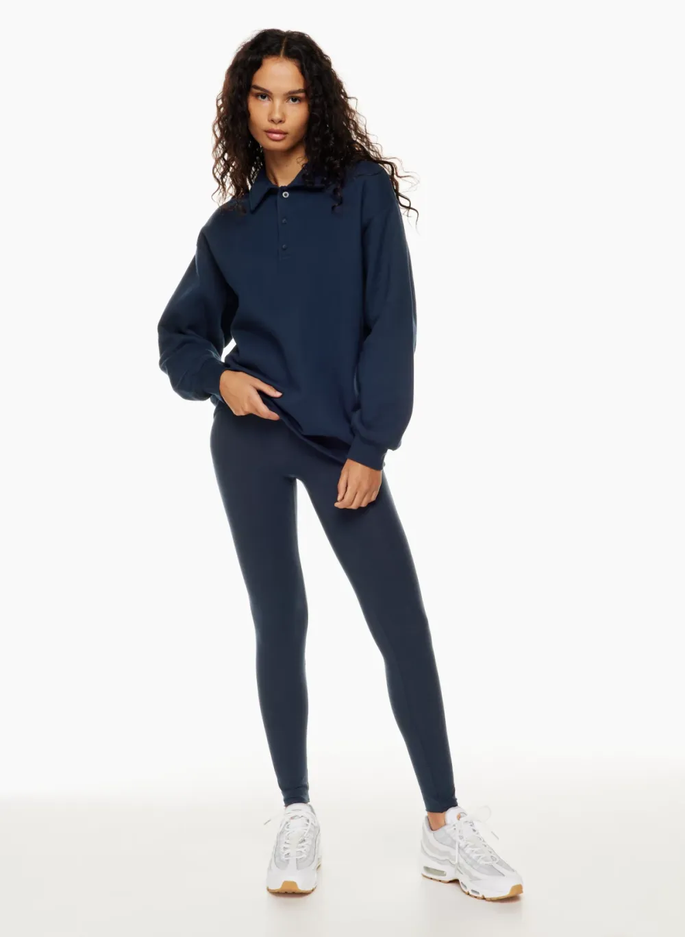 cozy fleece boyfriend polo sweatshirt