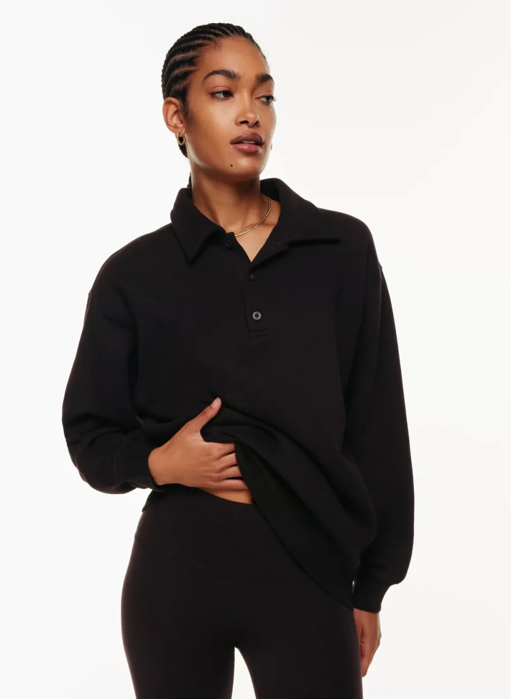 cozy fleece boyfriend polo sweatshirt