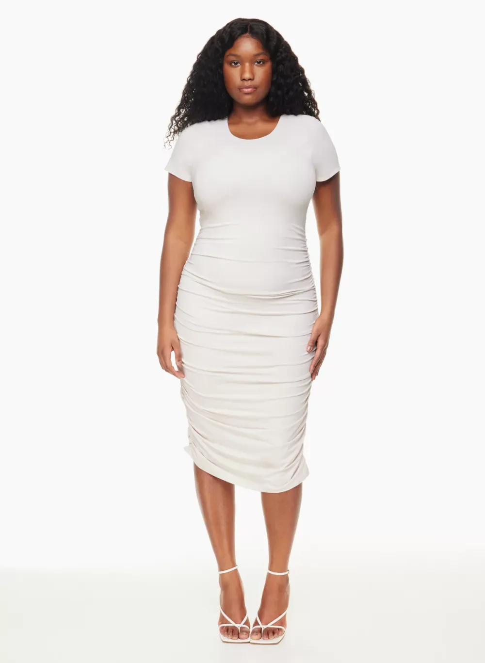 contour ruched midi dress