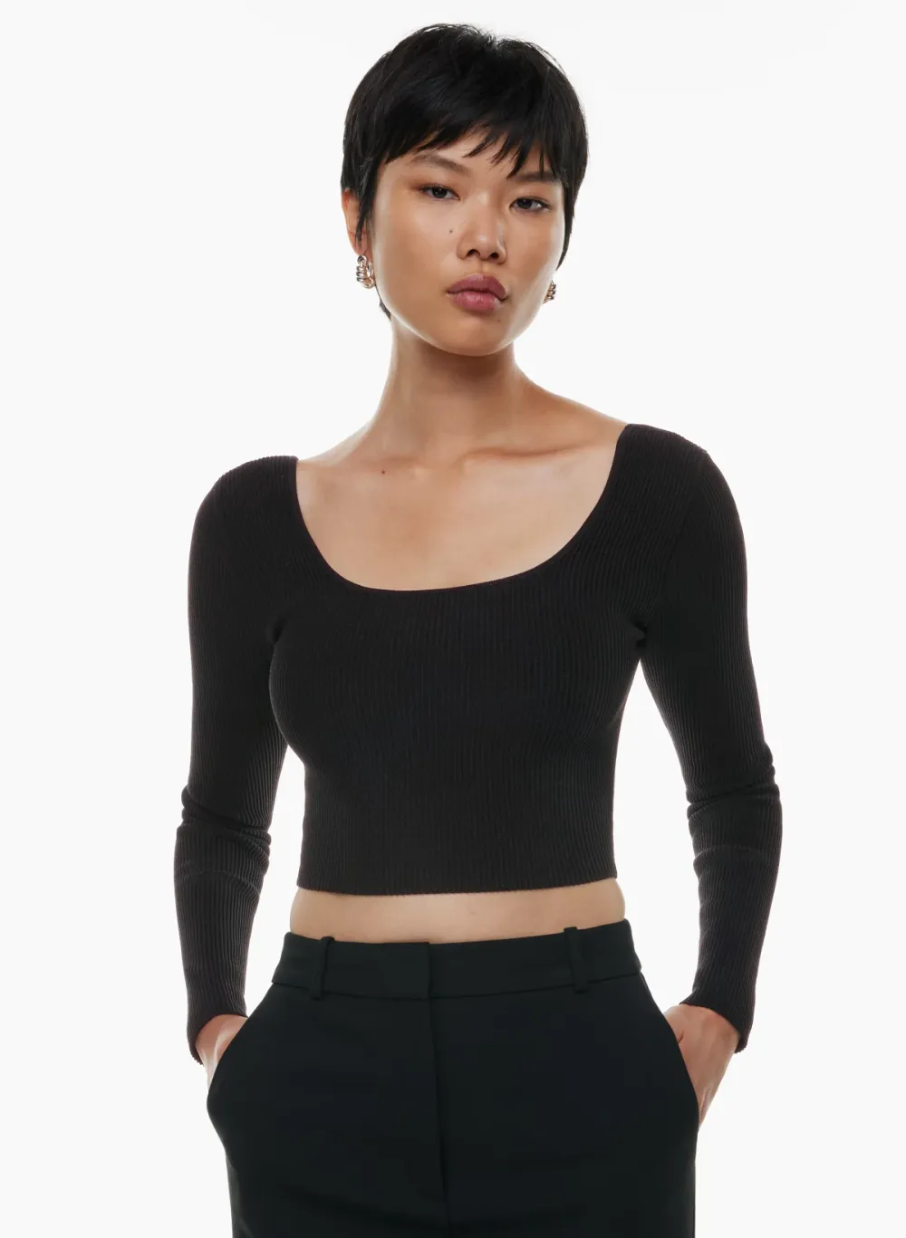 sculpt knit squareneck cropped longsleeve