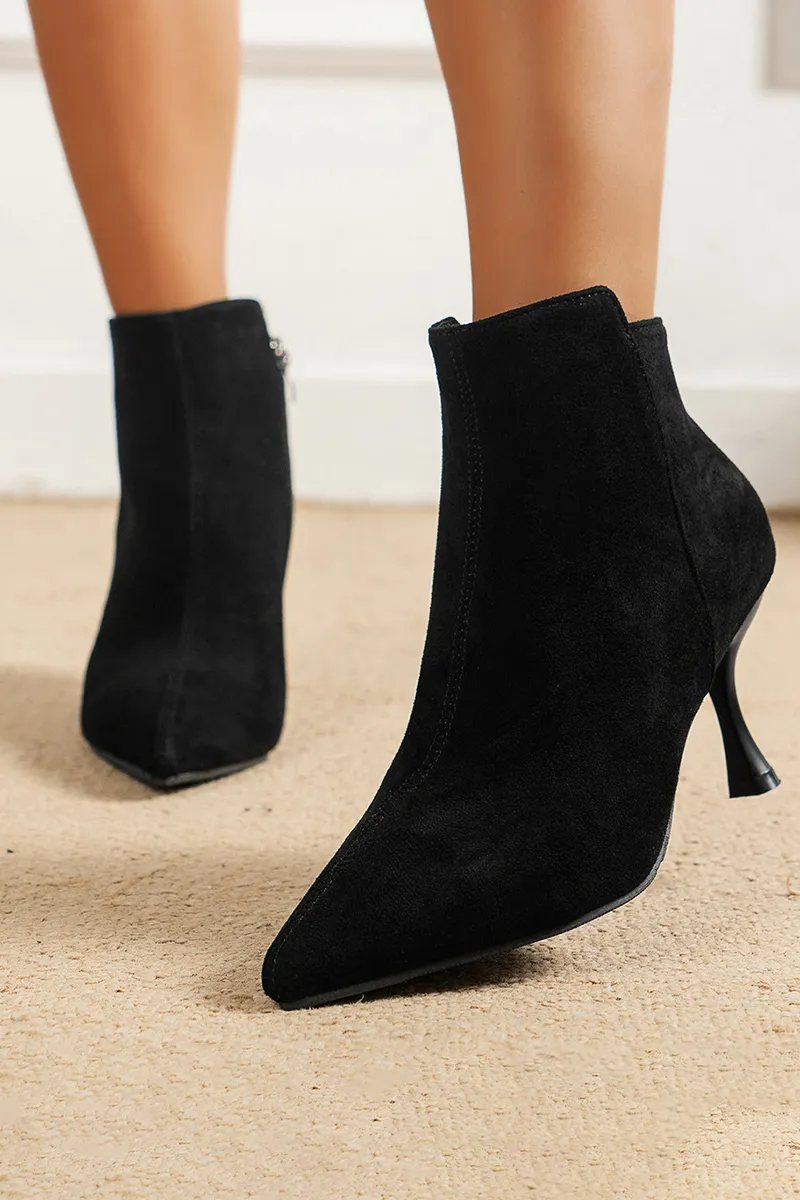 Patchwork Faux Suede Zipper Pointy Toe Stiletto Heel Boots