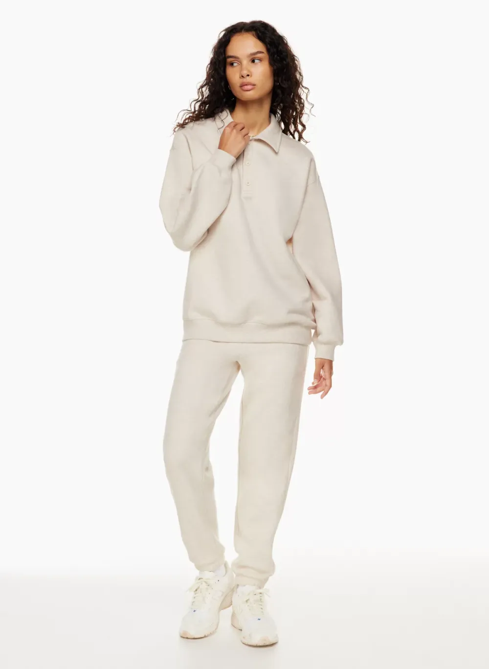 cozy fleece boyfriend polo sweatshirt