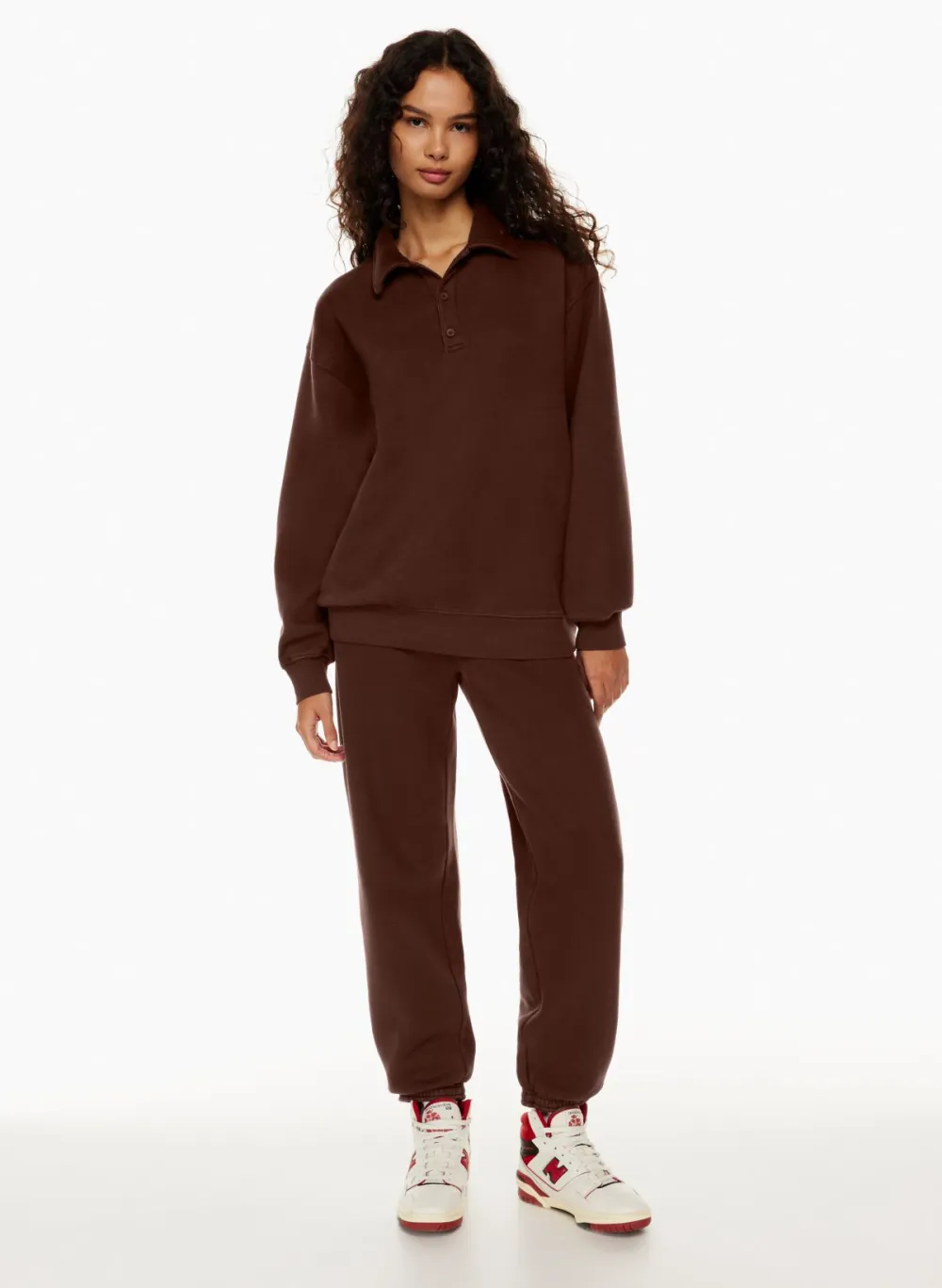 cozy fleece boyfriend polo sweatshirt