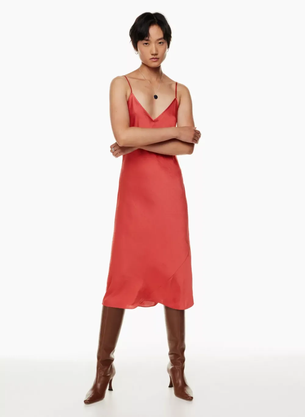 only slip satin midi dress