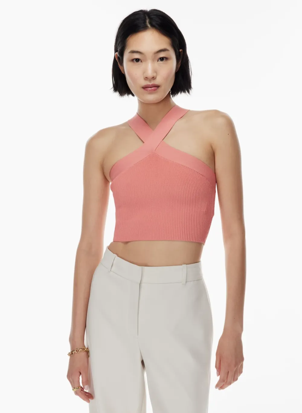 sculpt knit criss cross cropped tank