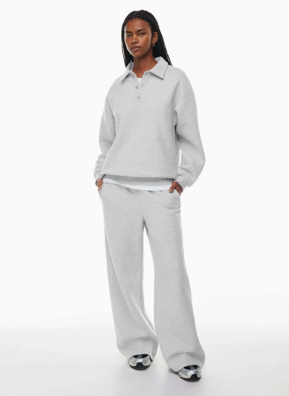 cozy fleece boyfriend polo sweatshirt