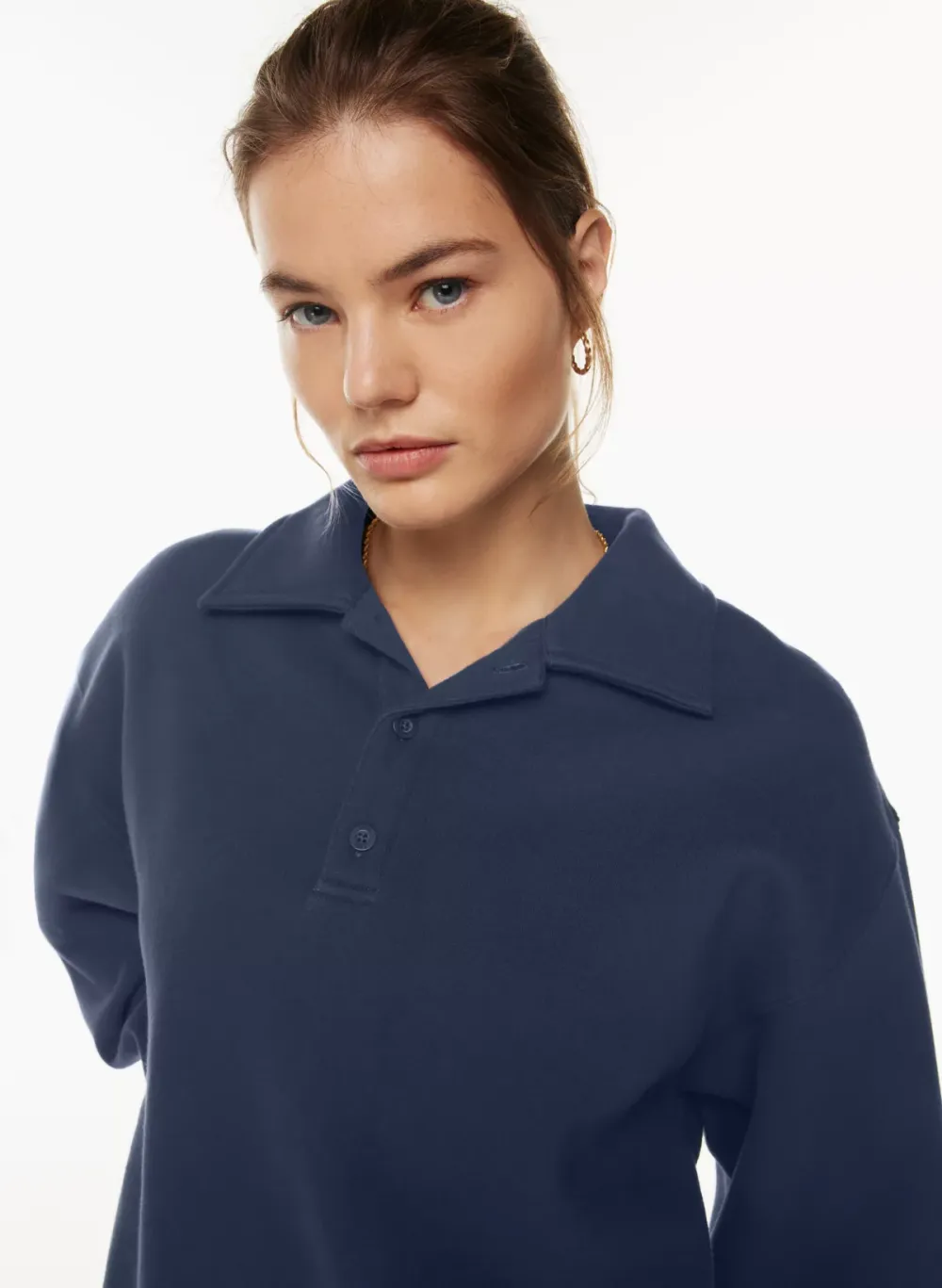 cozy fleece boyfriend polo sweatshirt