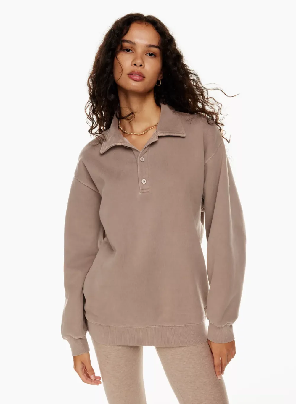 cozy fleece boyfriend polo sweatshirt