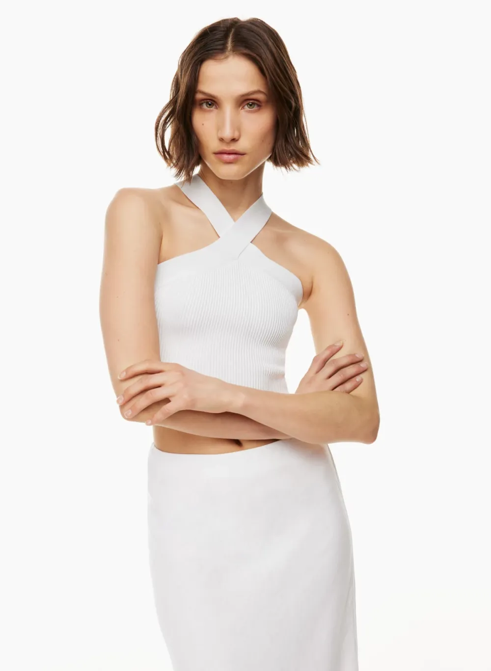 sculpt knit criss cross cropped tank