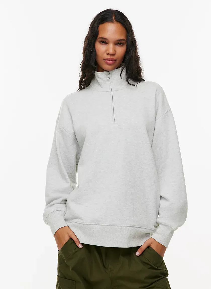 terry fleece boyfriend 1/4 zip sweatshirt