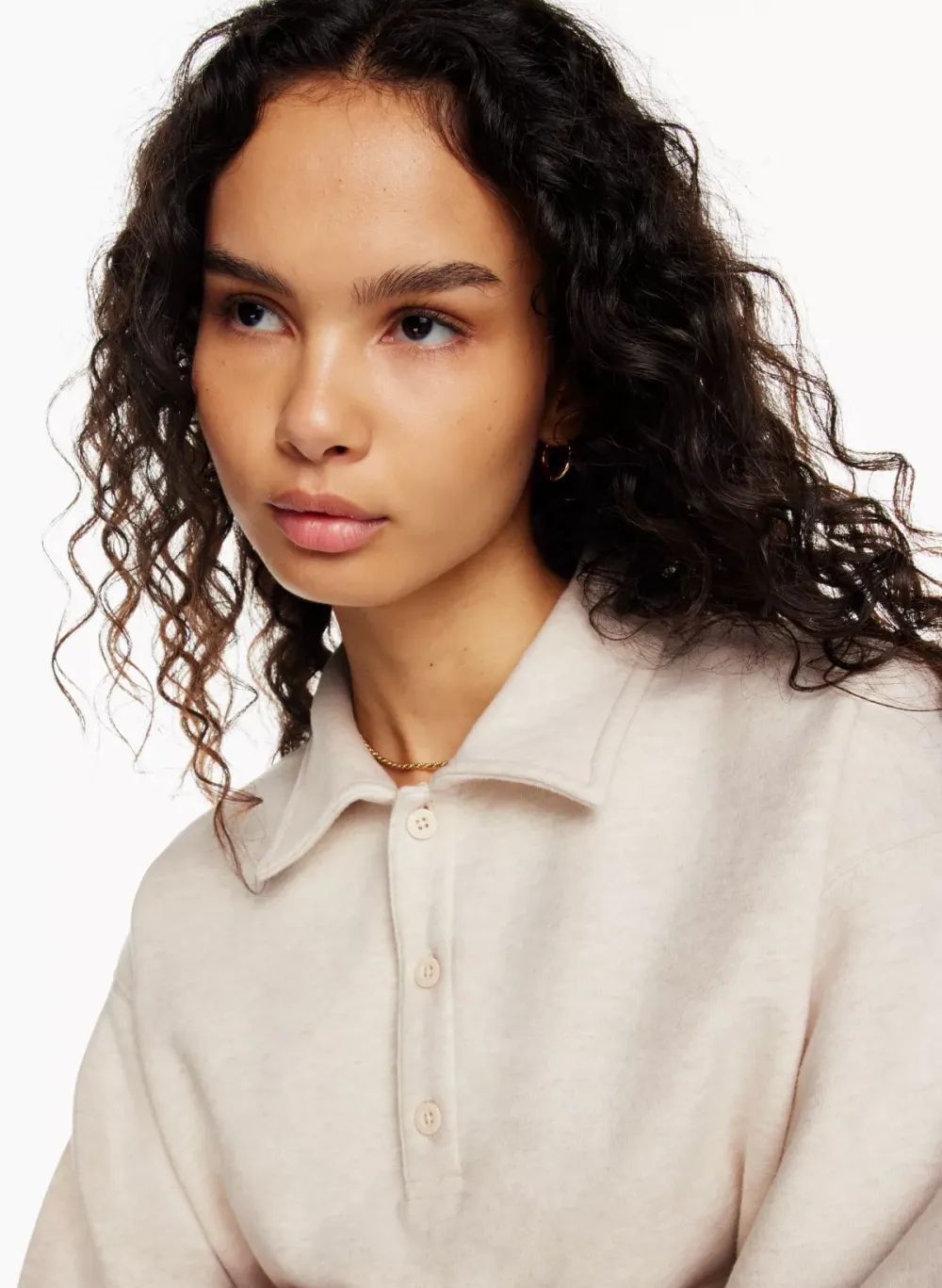 cozy fleece boyfriend polo sweatshirt