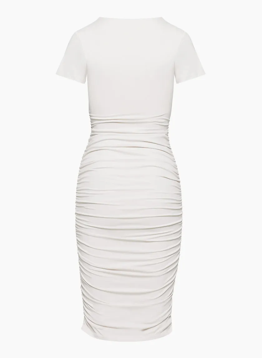 contour ruched midi dress