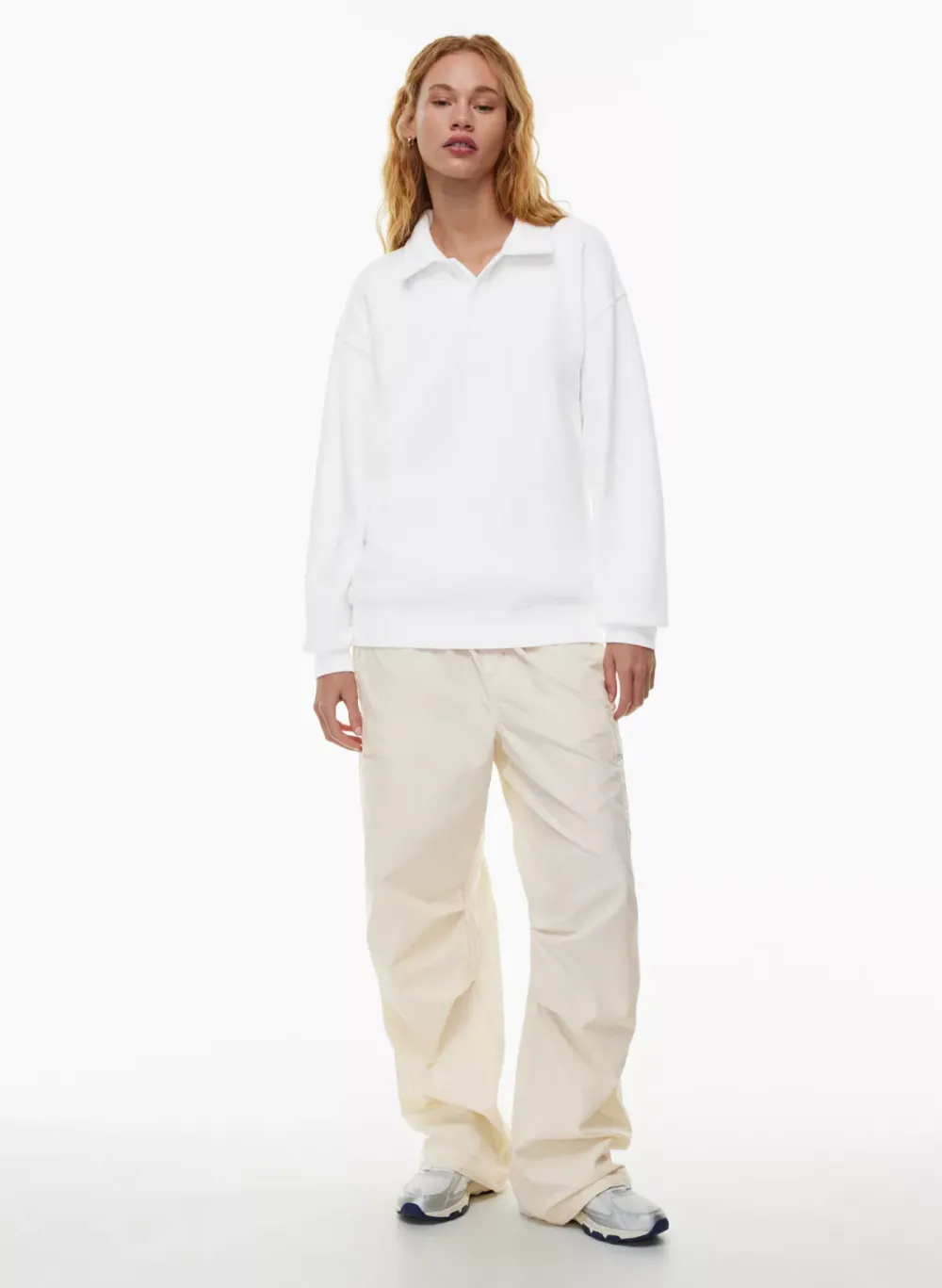 cozy fleece boyfriend polo sweatshirt