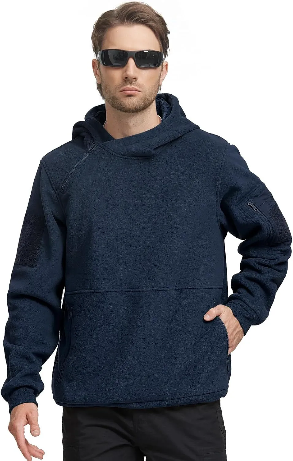 Men's Tactical Winter Fleece Pullover Hoodie Warm Long Fleece lined Hooded Sweatshirt
