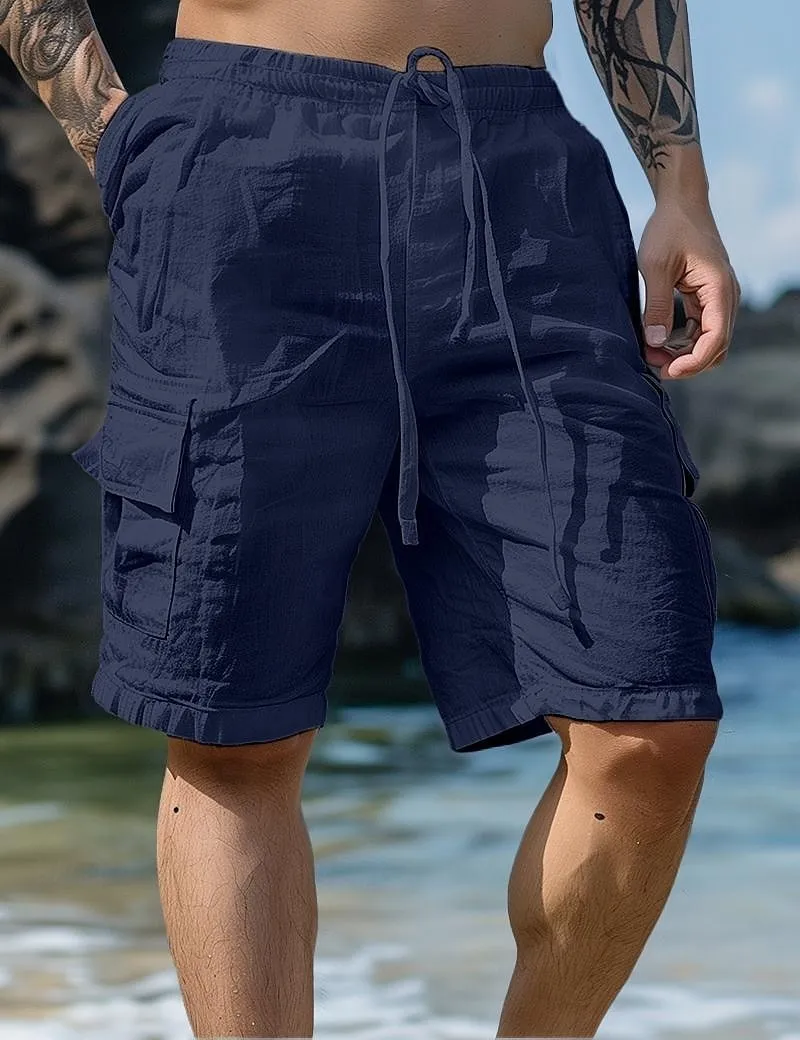 Men's Linen Short Sleeve Shirt & Shorts Set – Summer Casual 2-Piece Outfit