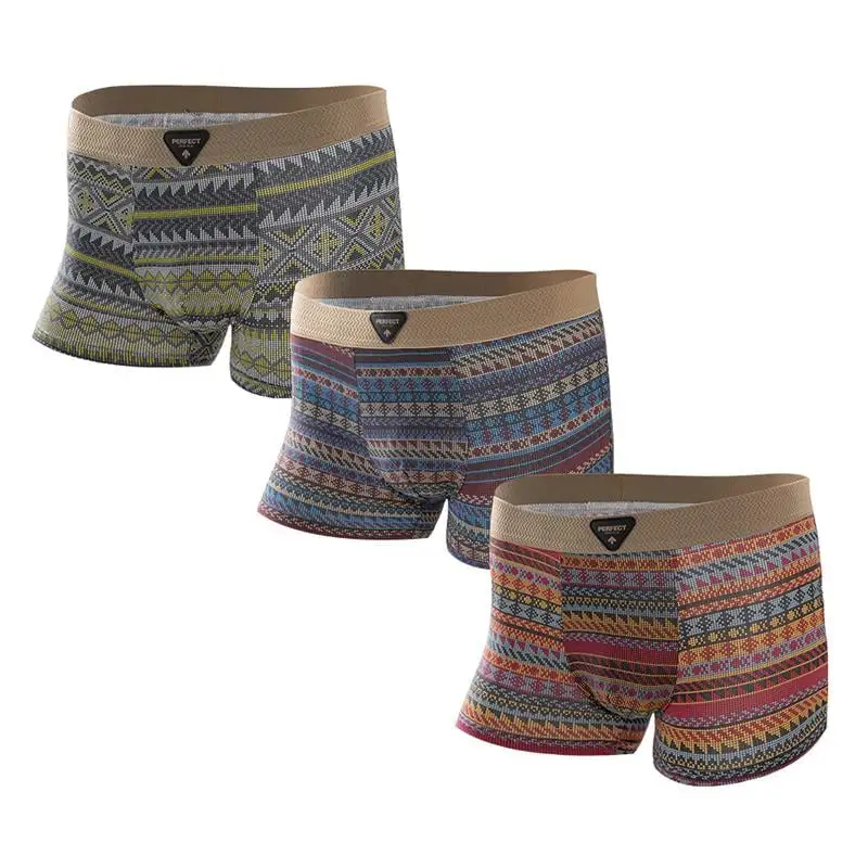 🎁Men's Premium Cotton Boxer Briefs Retro Pattern Design Breathable Mesh Panel Seamless Waistband Moisture-Wicking Underwear 💥 3 PACK