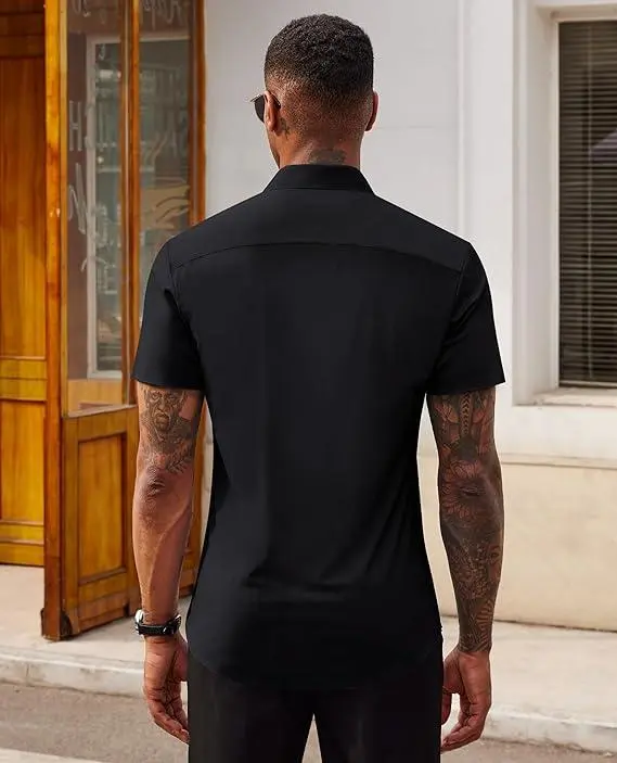 Alimens&Gentle Stretch Dress Shirts For Men Short Sleeve Slim Fit Casual Button Down Shirts Muscle Fit Men'S Dress Shirts