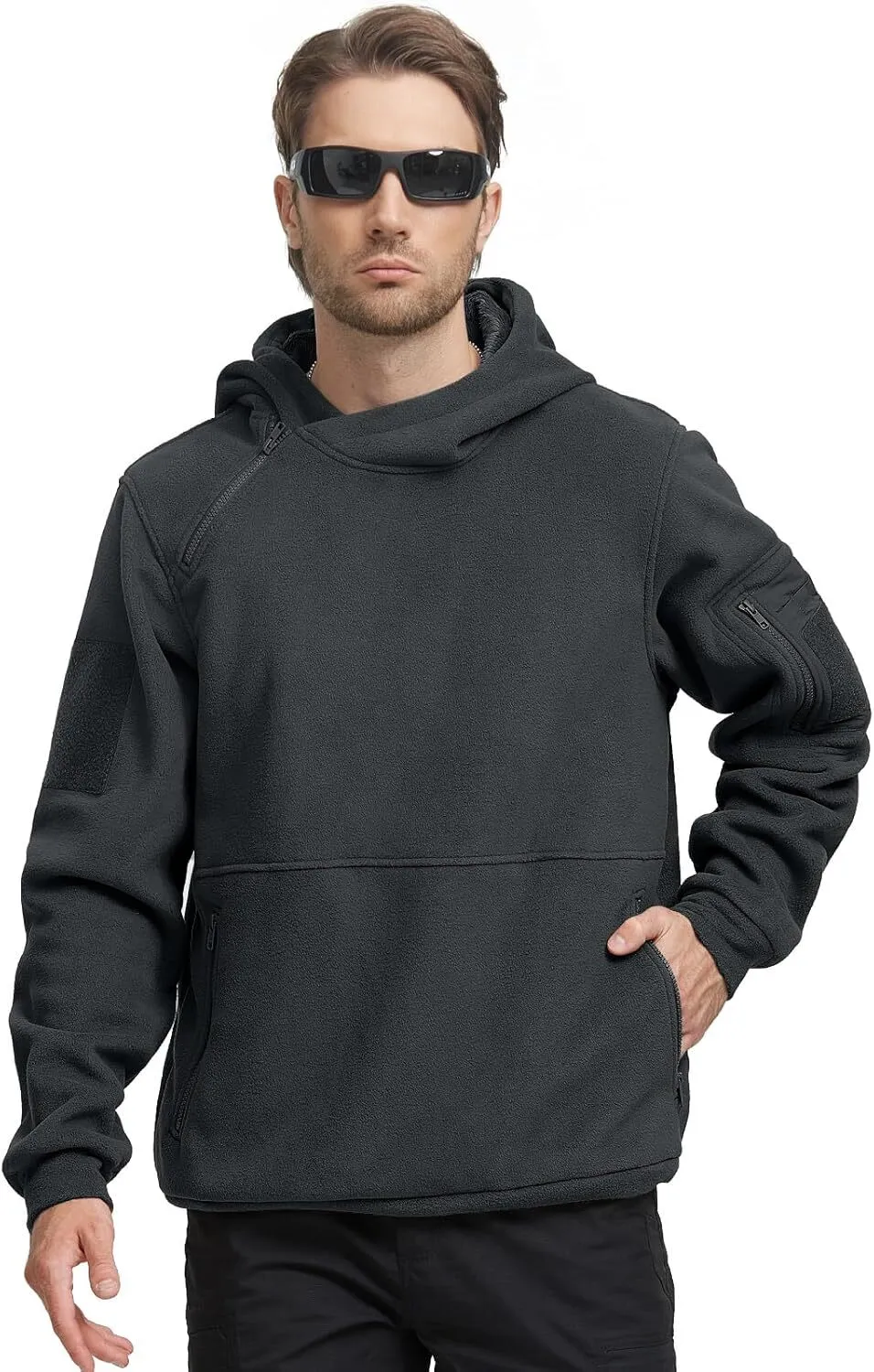 Men's Tactical Winter Fleece Pullover Hoodie Warm Long Fleece lined Hooded Sweatshirt