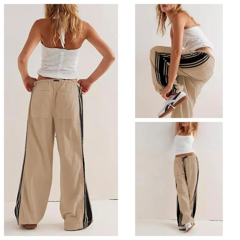 Elasticated Waistband Soft Wide Leg Pants with Pockets Casual Sweatpants for Women