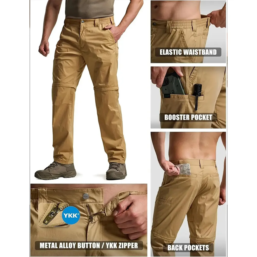Men's Convertible Cargo Tactical Pants, Water Resistant Outdoor Hiking Pants