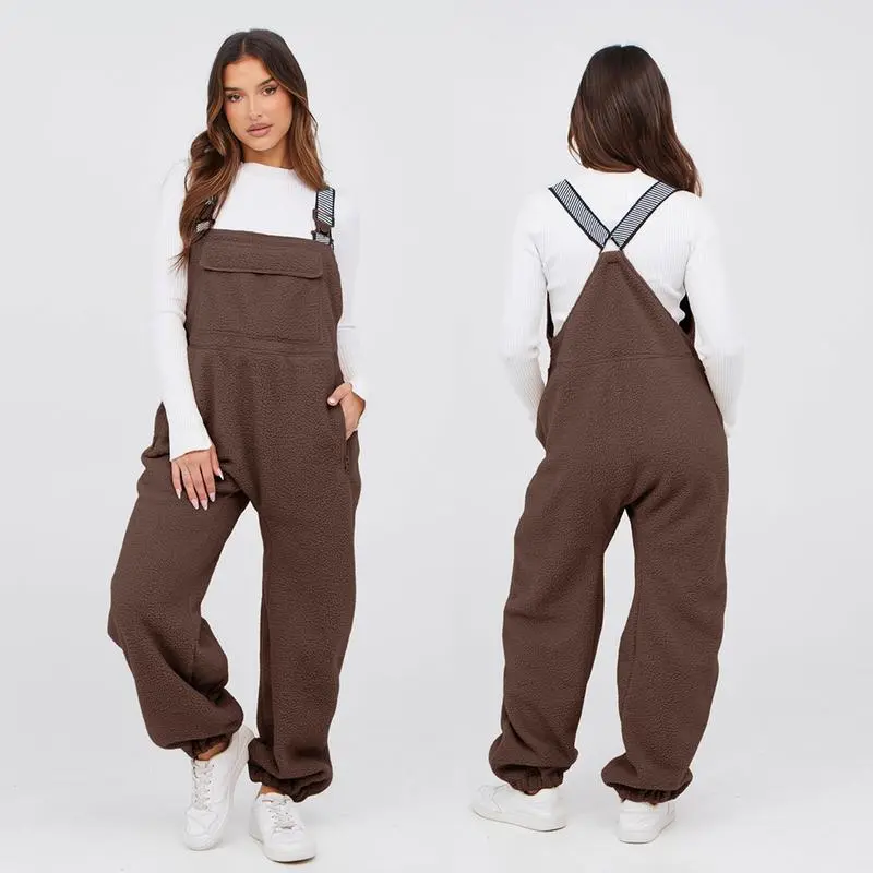 Womens Fleece Overalls 2025 Warm Winter Casual Loose Jumpsuits