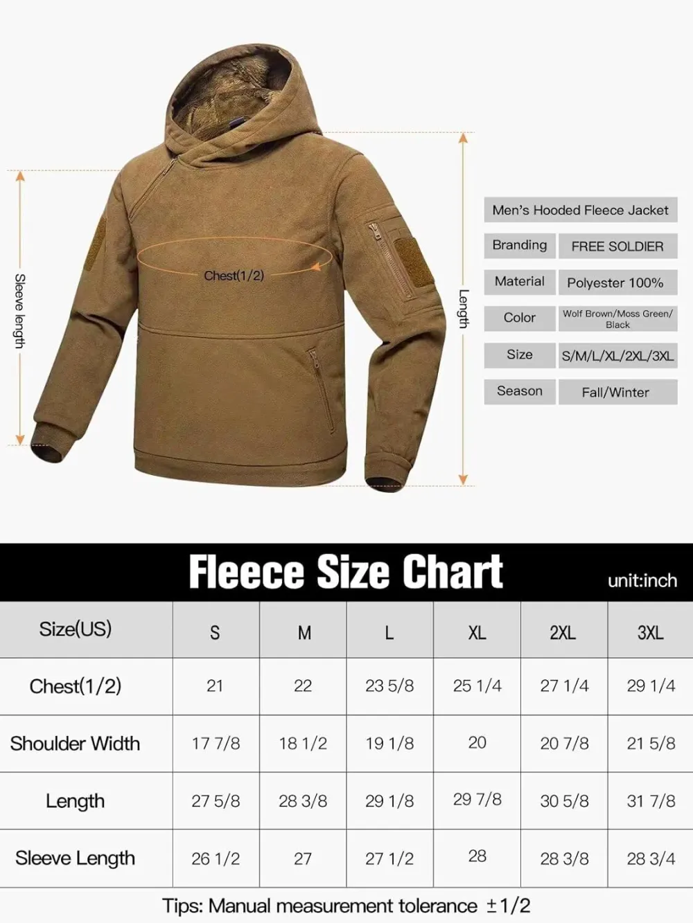Men's Tactical Winter Fleece Pullover Hoodie Warm Long Fleece lined Hooded Sweatshirt
