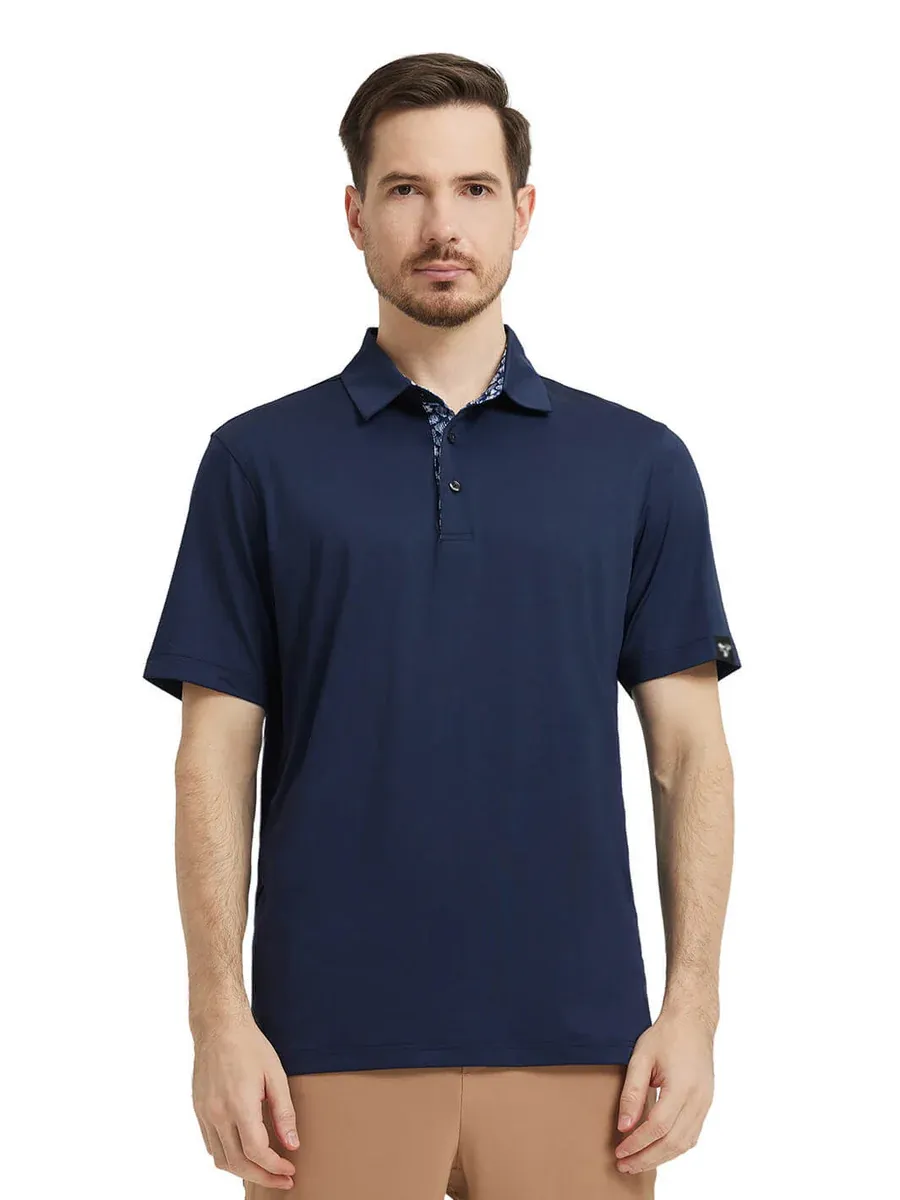 Men'S Designed Collared Solid Performance Polo
