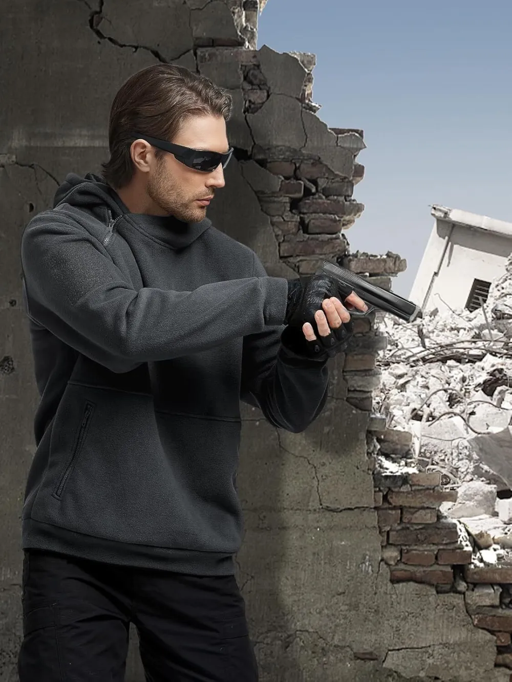 Men's Tactical Winter Fleece Pullover Hoodie Warm Long Fleece lined Hooded Sweatshirt