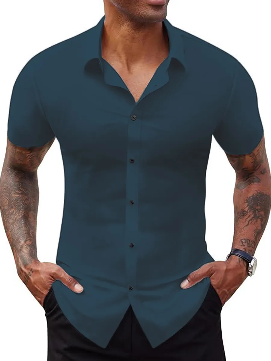 Alimens&Gentle Stretch Dress Shirts For Men Short Sleeve Slim Fit Casual Button Down Shirts Muscle Fit Men'S Dress Shirts