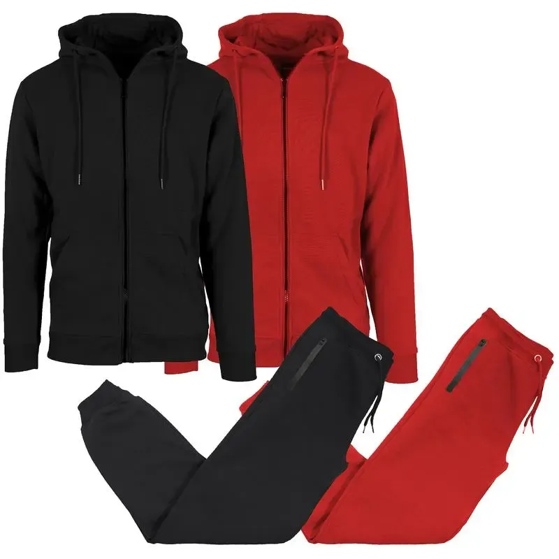 Men’s 4-Piece Fleece Zip Hoodie & Jogger Sets- 2 Full Sets