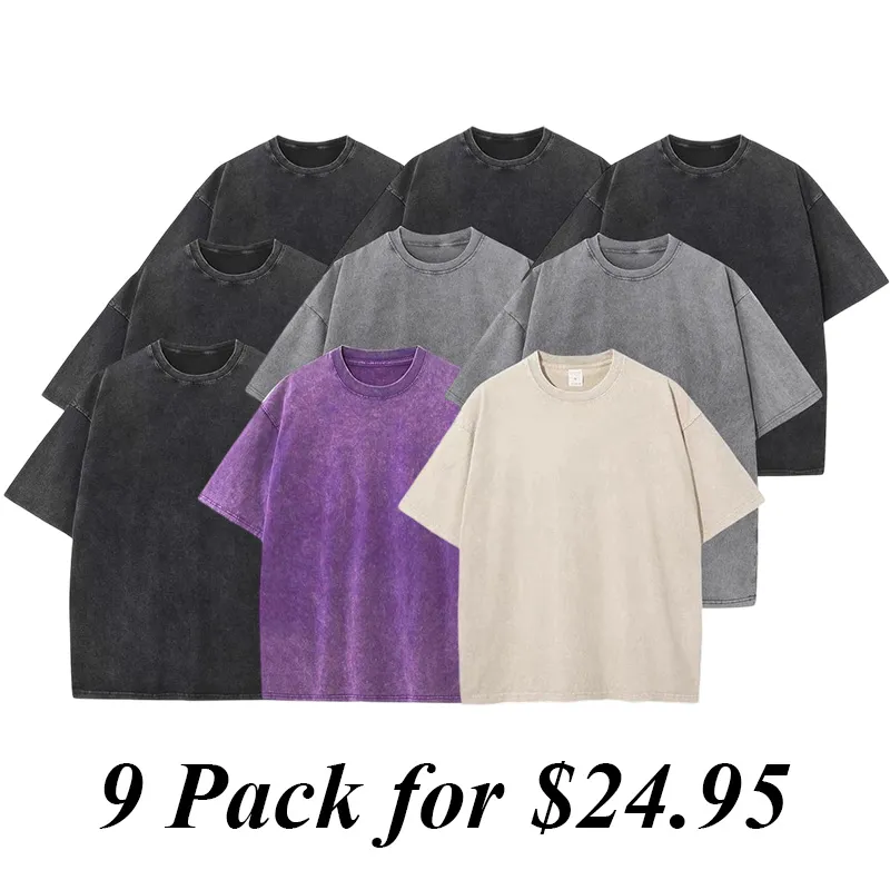 9PACK-Wash Unisex Oversized Cotton T-Shirt