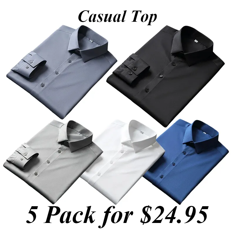 2025 New Elastic Silk White Shirt Men'S Long Sleeve Iron-Free Solid Color Breathable Casual Slim Business Men'S Shirt