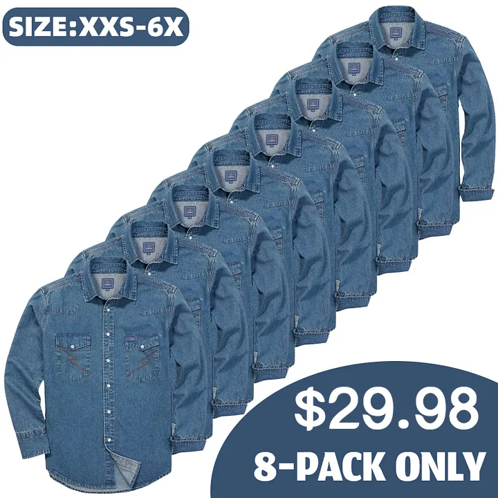 🔥SEPTEMBER  HOT-SALE 🔥Men's Long Sleeve Stone-Washed and Pre-Washed Denim Work Shirt