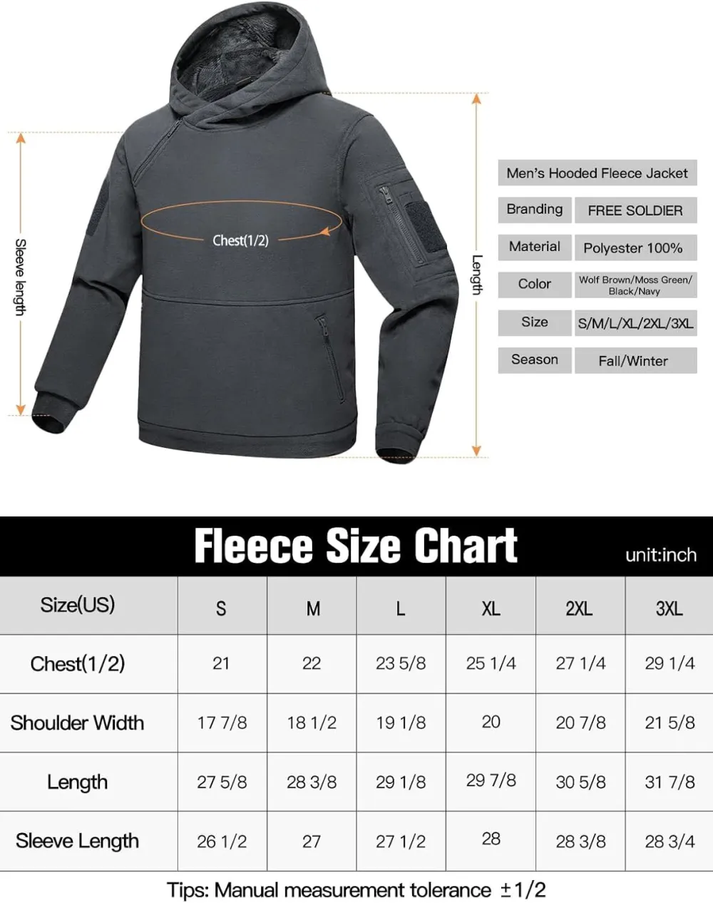 Men's Tactical Winter Fleece Pullover Hoodie Warm Long Fleece lined Hooded Sweatshirt