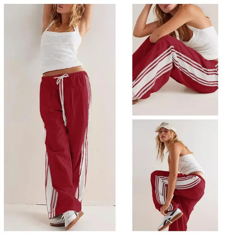 Elasticated Waistband Soft Wide Leg Pants with Pockets Casual Sweatpants for Women