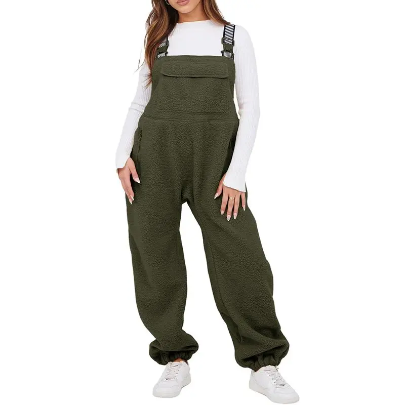 Womens Fleece Overalls 2025 Warm Winter Casual Loose Jumpsuits