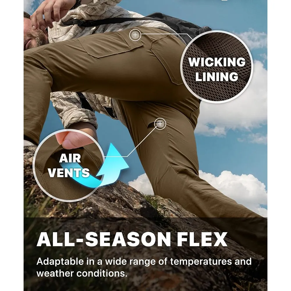 Men's Cool Flex Tactical Pants, Water Resistant Lightweight Stretch Cargo Work Hiking Pants