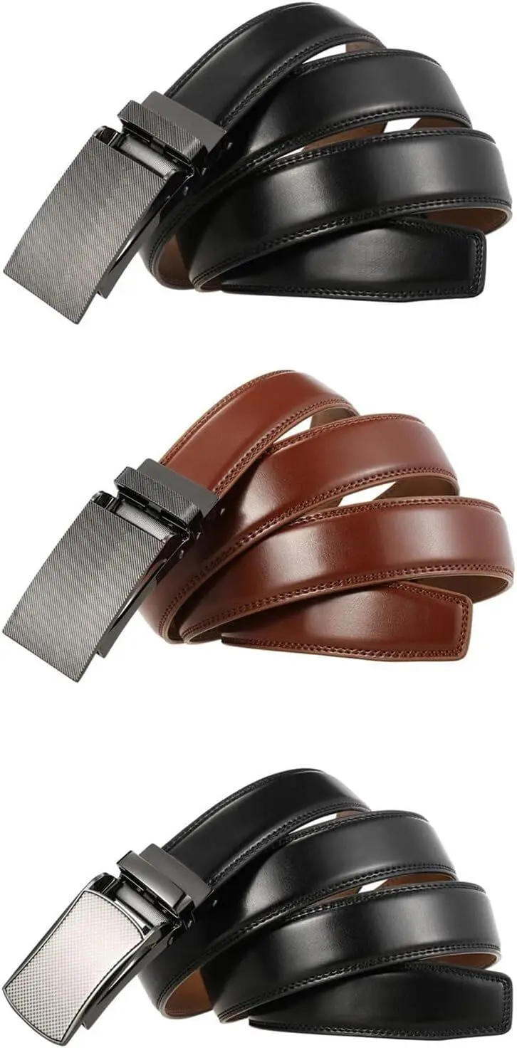 Leather Belts For Men Automatic Buckle Without Holes Men Belt Cowhide Suit Belt Male