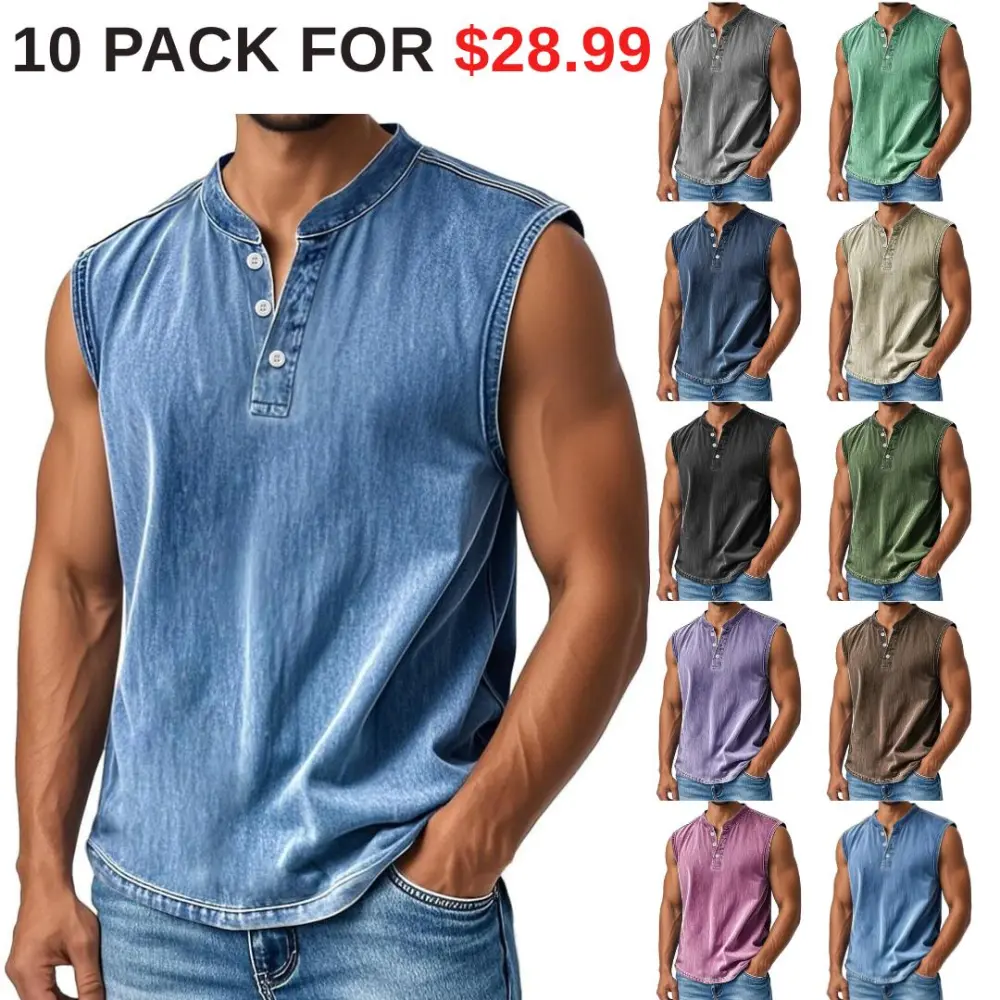 Men's Stand Collar Button Retro Casual Solid Color Sleeveless Vest