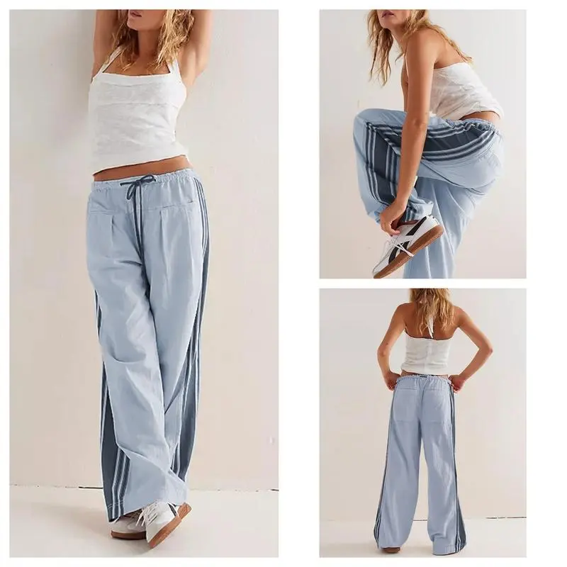 Elasticated Waistband Soft Wide Leg Pants with Pockets Casual Sweatpants for Women