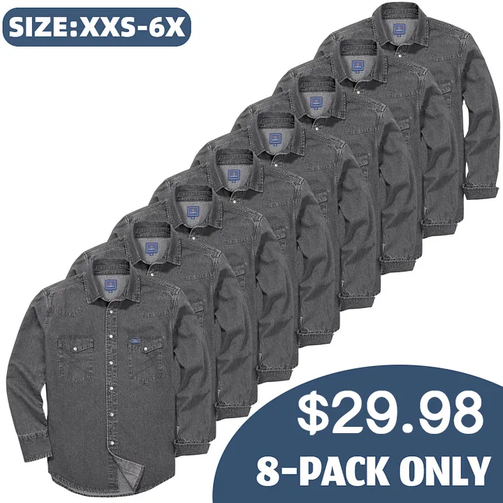 🔥SEPTEMBER  HOT-SALE 🔥Men's Long Sleeve Stone-Washed and Pre-Washed Denim Work Shirt