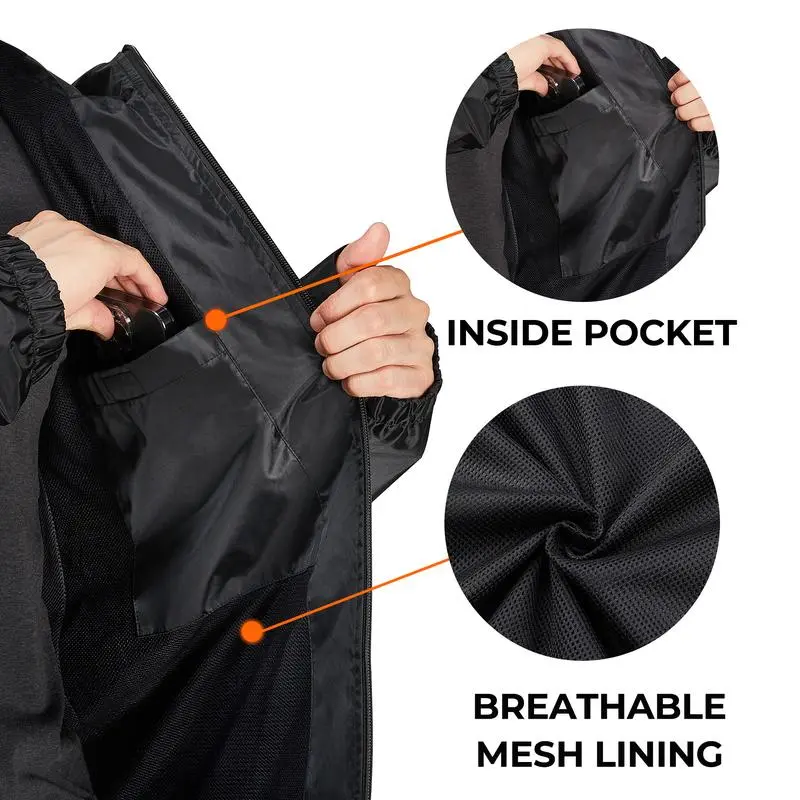 RODEEL 718 Waterproof Bib Overalls Rain Suit Men Lightweight Breathable Rainproof Full Zip Hooded Jacket and Bib Overalls Durable Rain Coat Rainwear Windbreaker For Outdoor Hiking Camping Fishing Car Washing Construction Roofing Landscaping Gardening