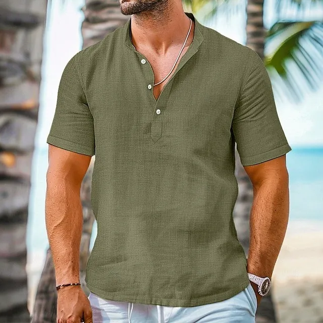Men's Linen Short Sleeve Shirt & Shorts Set – Summer Casual 2-Piece Outfit